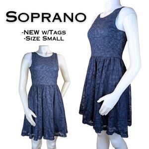 Soprano Fit & Flare Minidress Small Navy Blue Lace Sleeveless Lined Party NEW